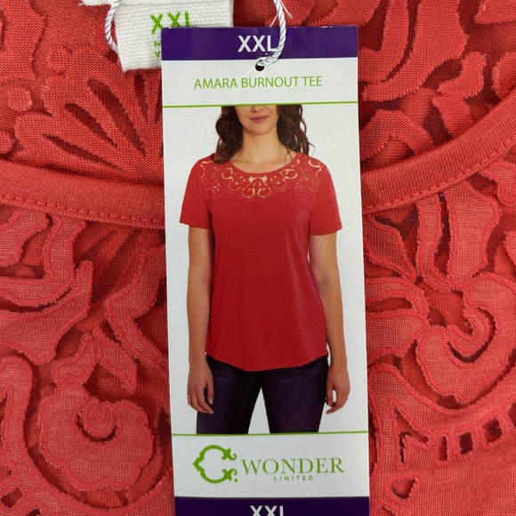 C Wonder Limited Women's Amara Burnout Tee Blouse Top Size XXL Hot Coral - Picture 7 of 8